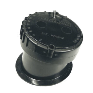 Black marine transducer from Airmar Technologies.