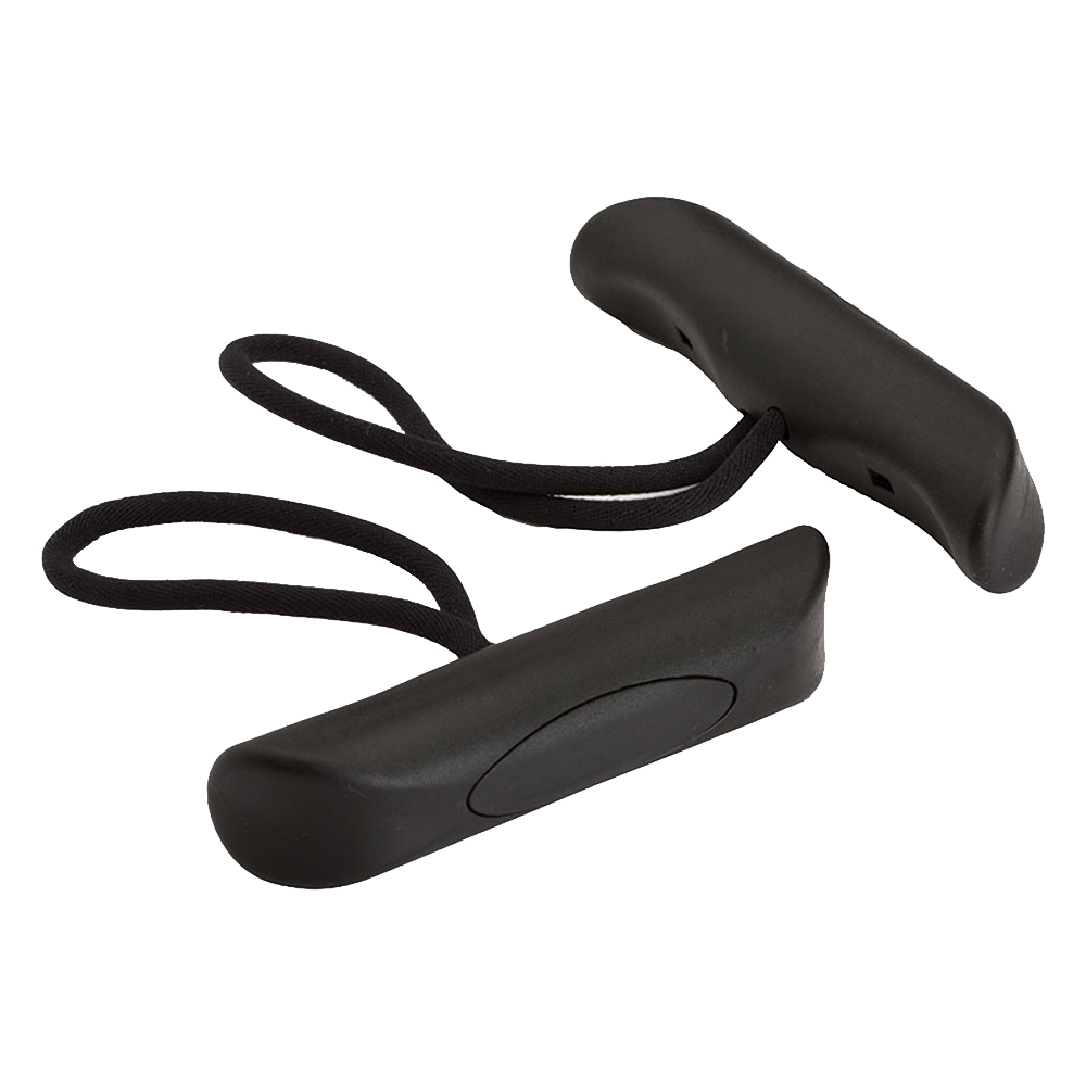 Black rubber ski pole grips with straps.
