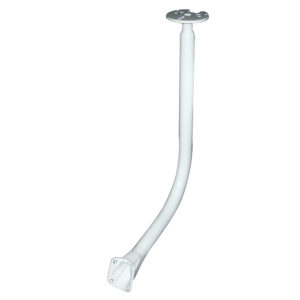 White curved shower curtain rod support
