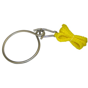 Metal anchor ring with yellow rope bundle.