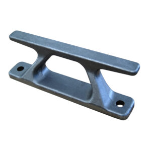 Metal marine dock cleat with two holes.