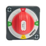 Boat battery selector switch with red dial.