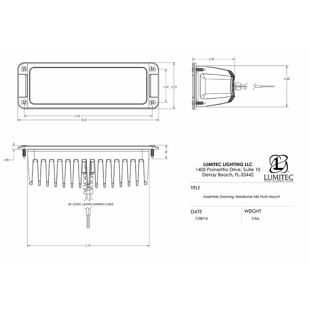 Technical diagram of a flush mount light.