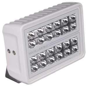 Rectangular LED floodlight with multiple lenses and white frame.