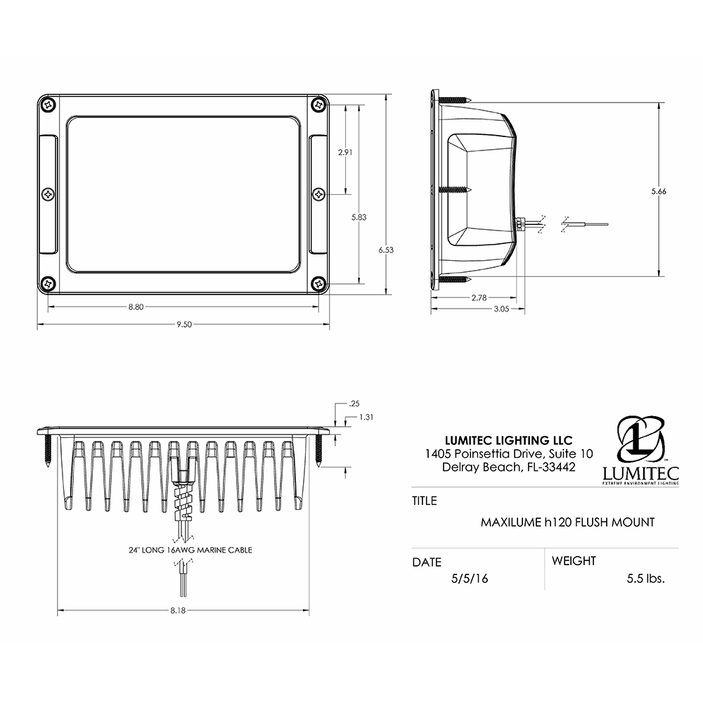 Technical diagram of Lumitec flush mount light.