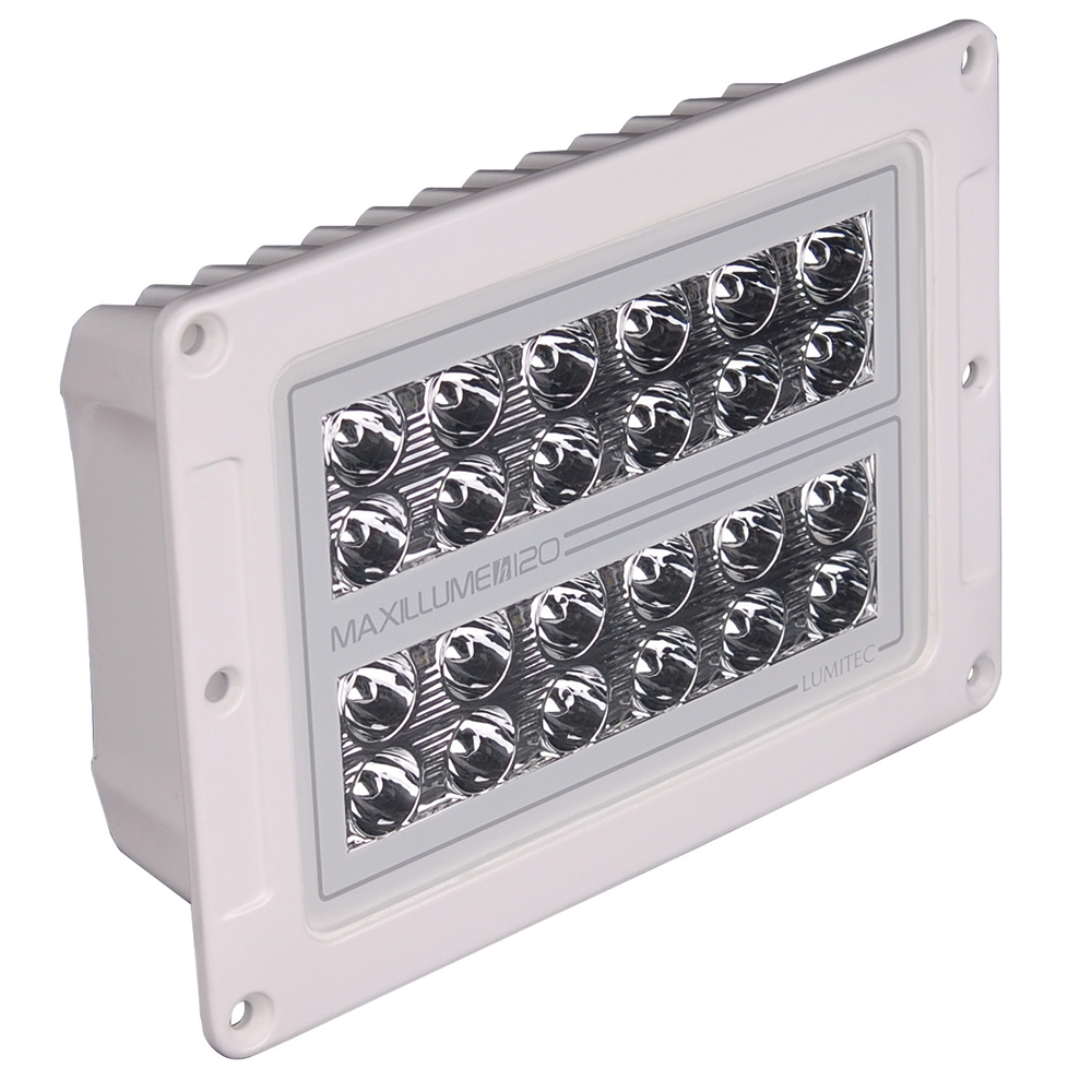 White rectangular LED light fixture with multiple bulbs.