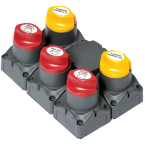 Battery switches in red and yellow configuration.