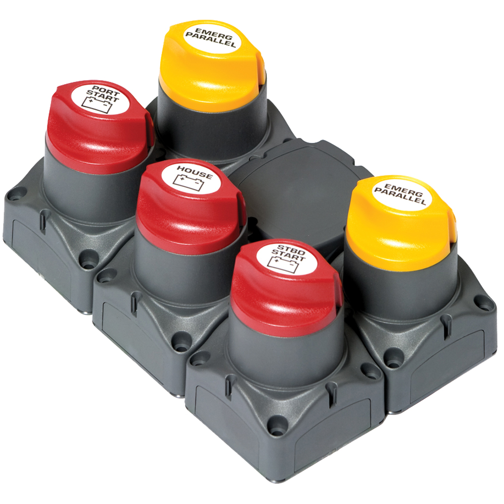 Battery switches in red and yellow configuration.