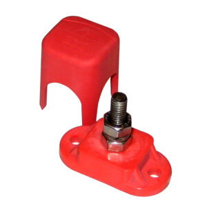 Red electrical terminal with protective cap