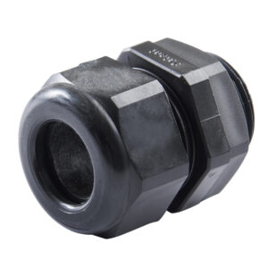 Black plastic cable gland connector