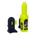 Yellow marine safety strobe light with black mount.