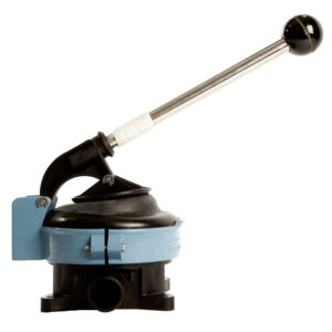 Black and blue hand lever pump.