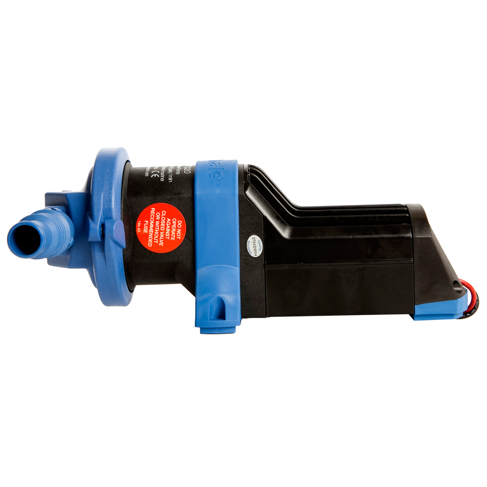 Black and blue diaphragm pump, side view
