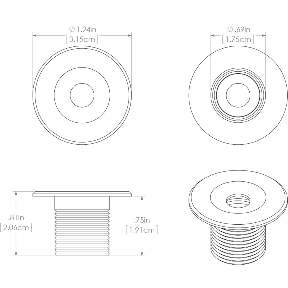 Drain plug technical drawing with dimensions.
