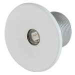White pool LED spotlight fixture close-up view.