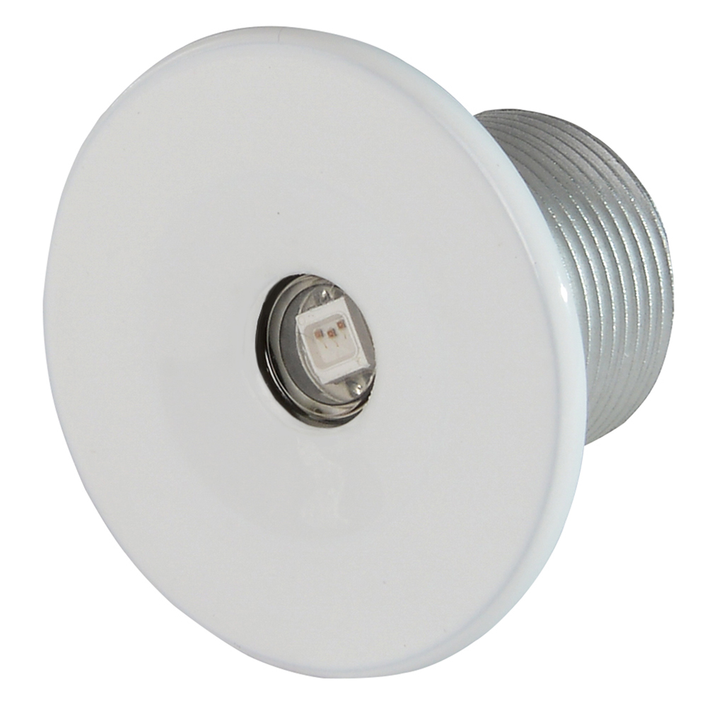 White pool LED spotlight fixture close-up view.