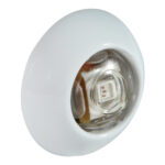 Close-up of round LED light fixture.