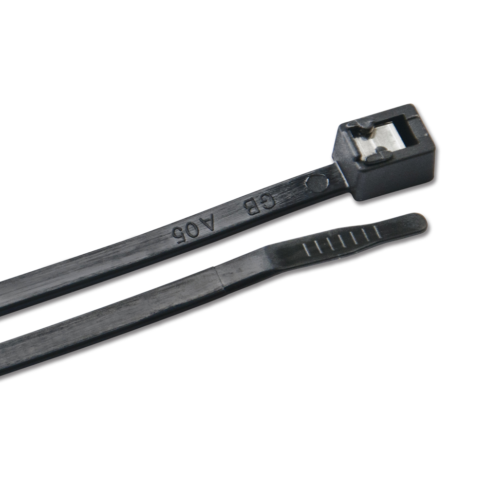 Black plastic cable tie close-up