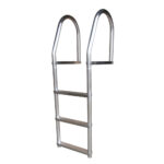 Aluminum boat dock ladder with four steps.