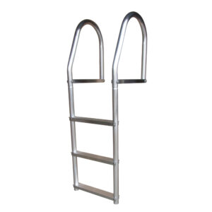 Aluminum boat dock ladder with four steps.