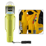 Emergency strobe light attached to life jacket.