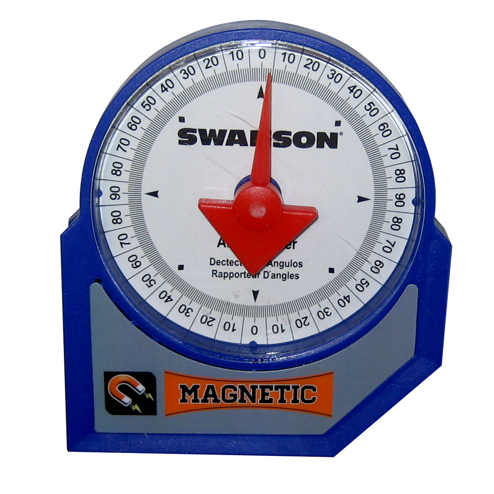 Magnetic angle protractor with red pointer.