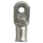 Metal cable lug with hole and UL marking.