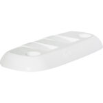 White plastic curved object with grooves.