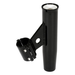 Black aluminum clamp-on fishing rod holder