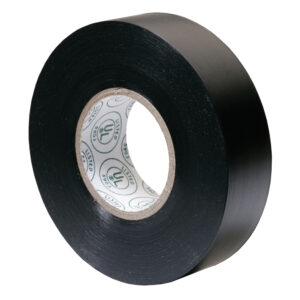 Black electrical tape roll, close-up view.