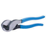 Blue-handled cable cutter tool isolated on white.