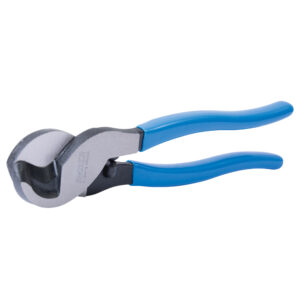 Blue-handled cable cutter tool isolated on white.