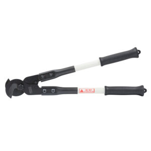 Heavy-duty cable cutter tool with black handles.