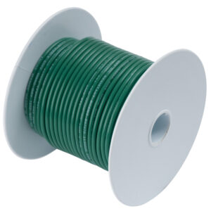 Green electrical wire spool for wiring projects.