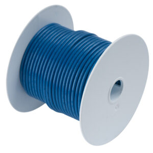 Blue wire spool on white background