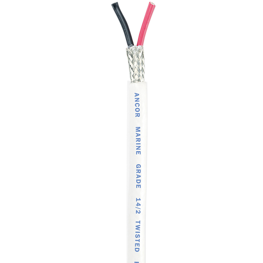 Marine-grade twisted electrical wire, black and red conductors.