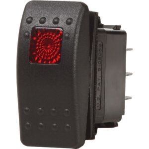Black rocker switch with red indicator light.