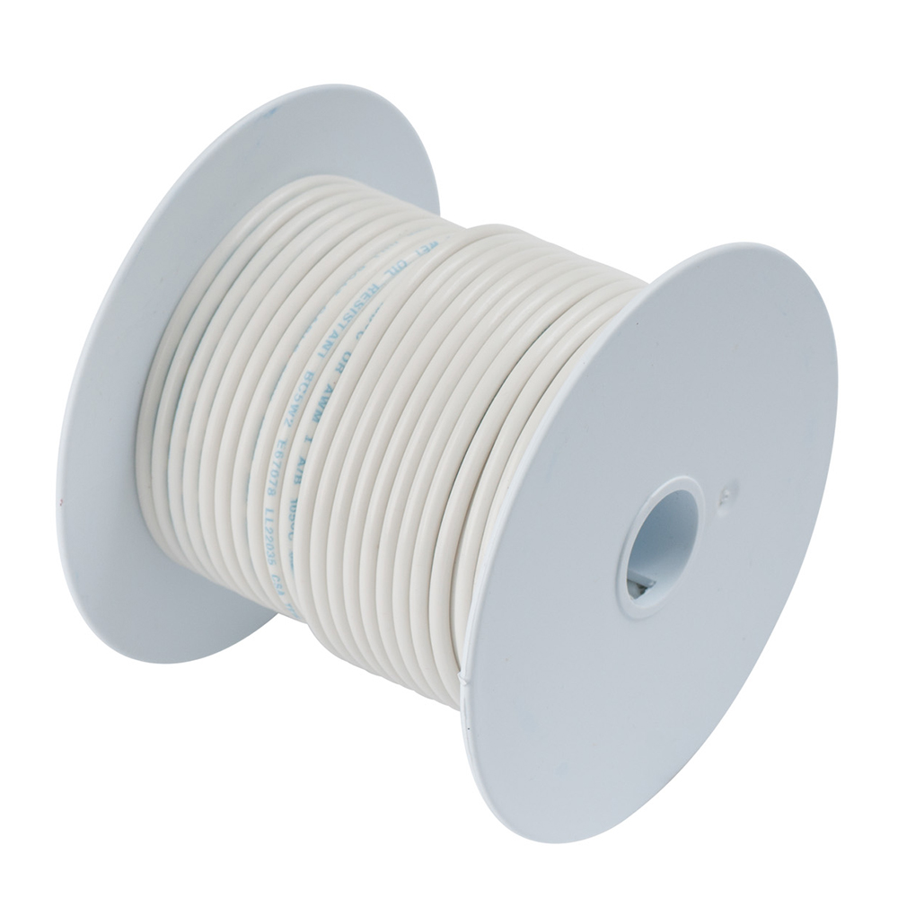 White electrical cable spool, side view.