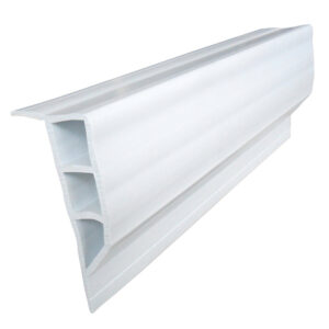 White PVC corner guard with grooves, side view.
