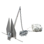 Anchor with chain and rope on white background.