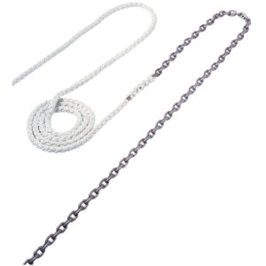 White braided rope and metal chain on display.