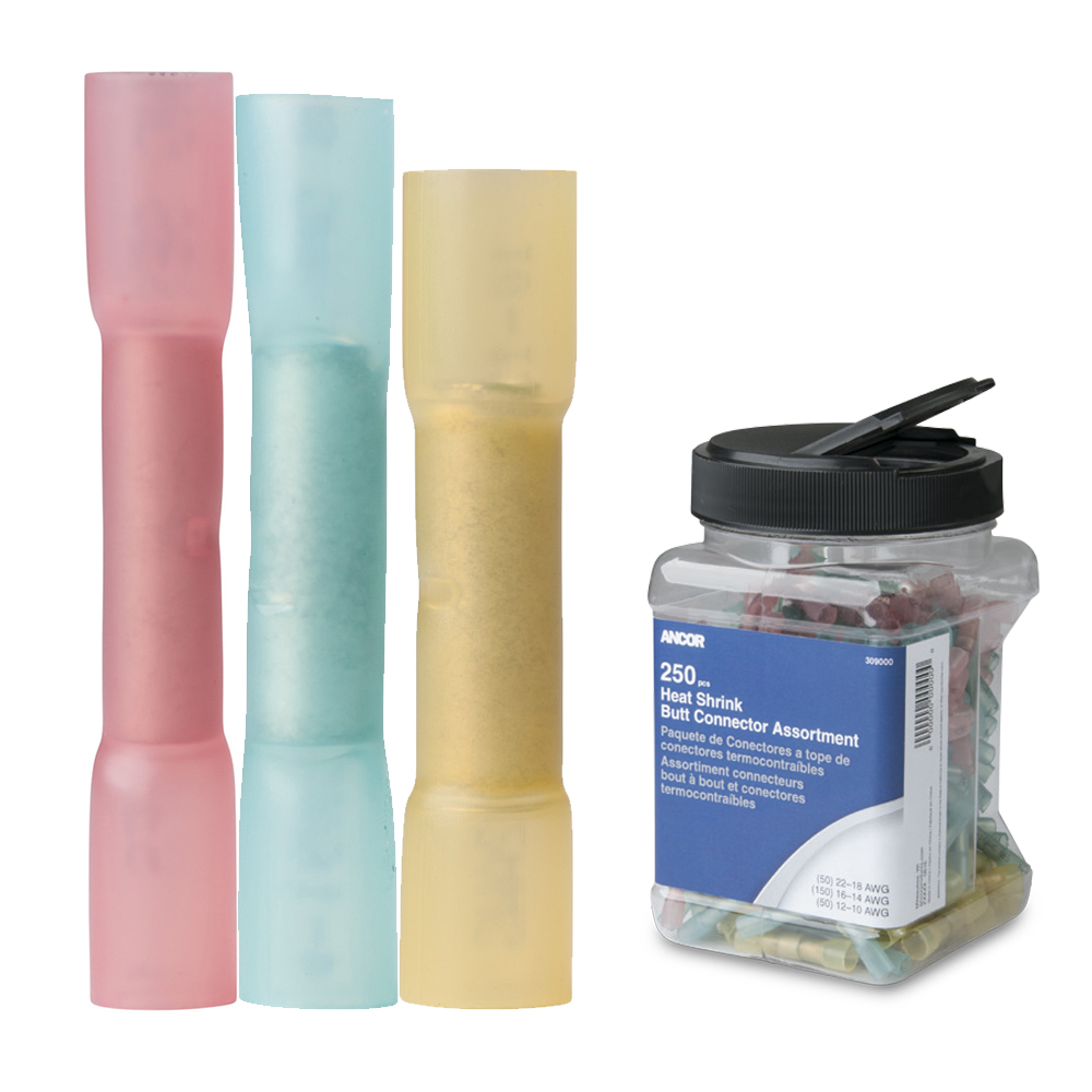 Colorful heat shrink butt connectors, jar included.