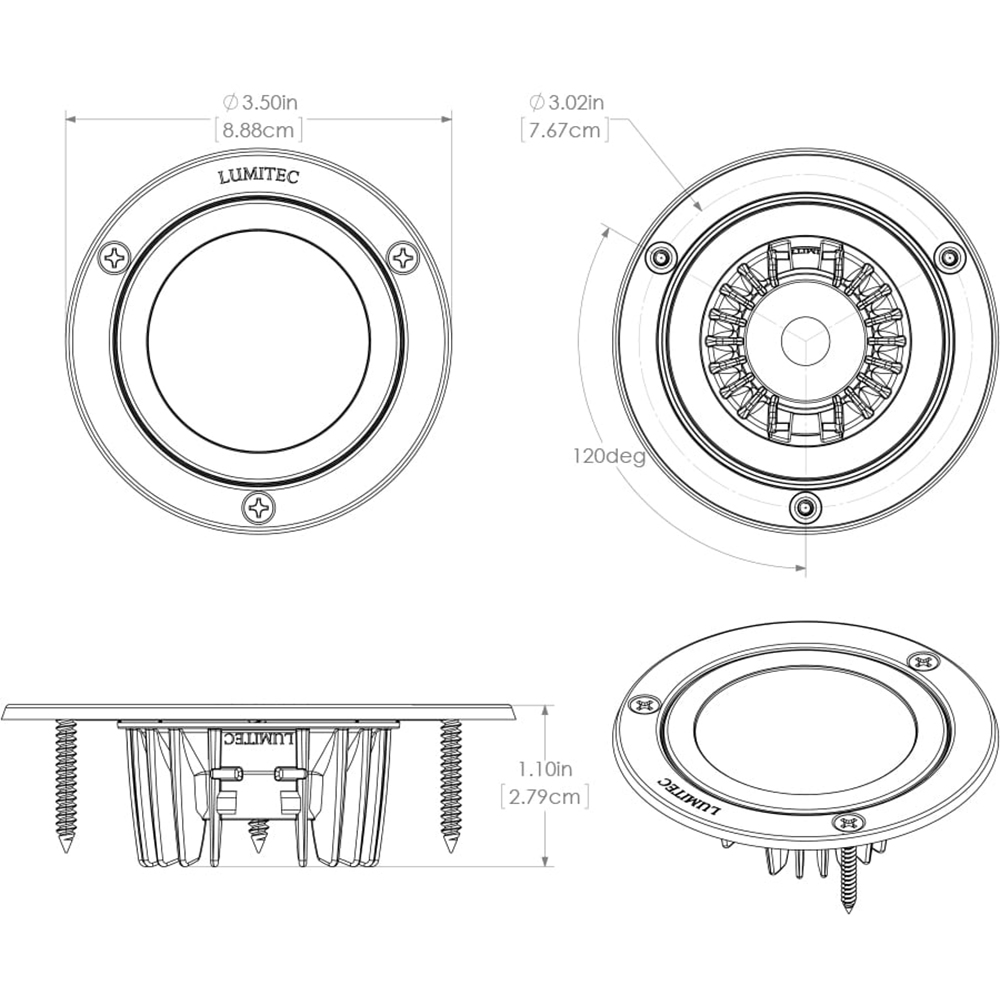 Technical drawing of Lumitec LED light dimensions.