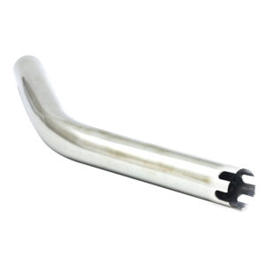 Shiny stainless steel bent pipe for industrial use.