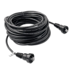 Coiled black Ethernet cable with connectors