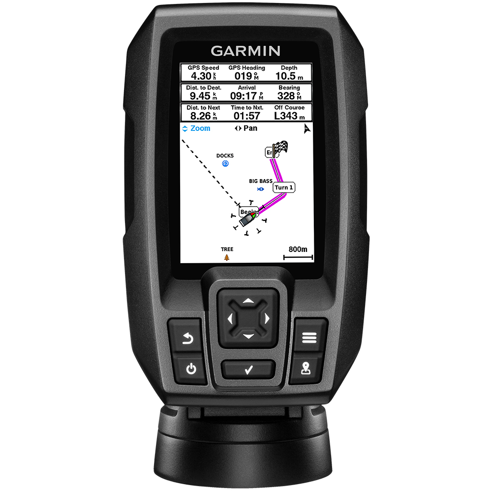 Garmin GPS device with screen navigation features.