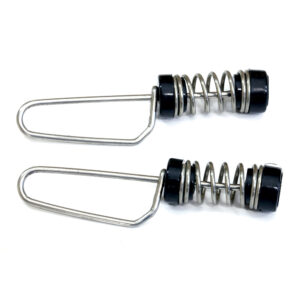 Two metal skipping rope handles with springs.