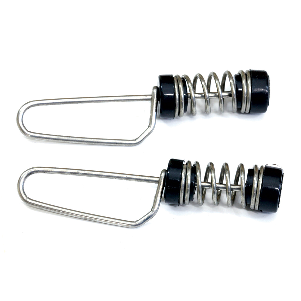 Two metal skipping rope handles with springs.
