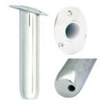 Stainless steel fishing rod holder with mounting flange.