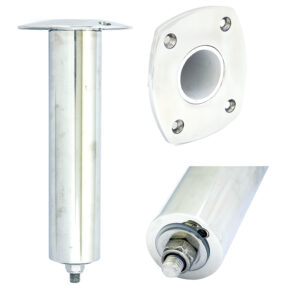 Stainless steel furniture leg with mounting plate.